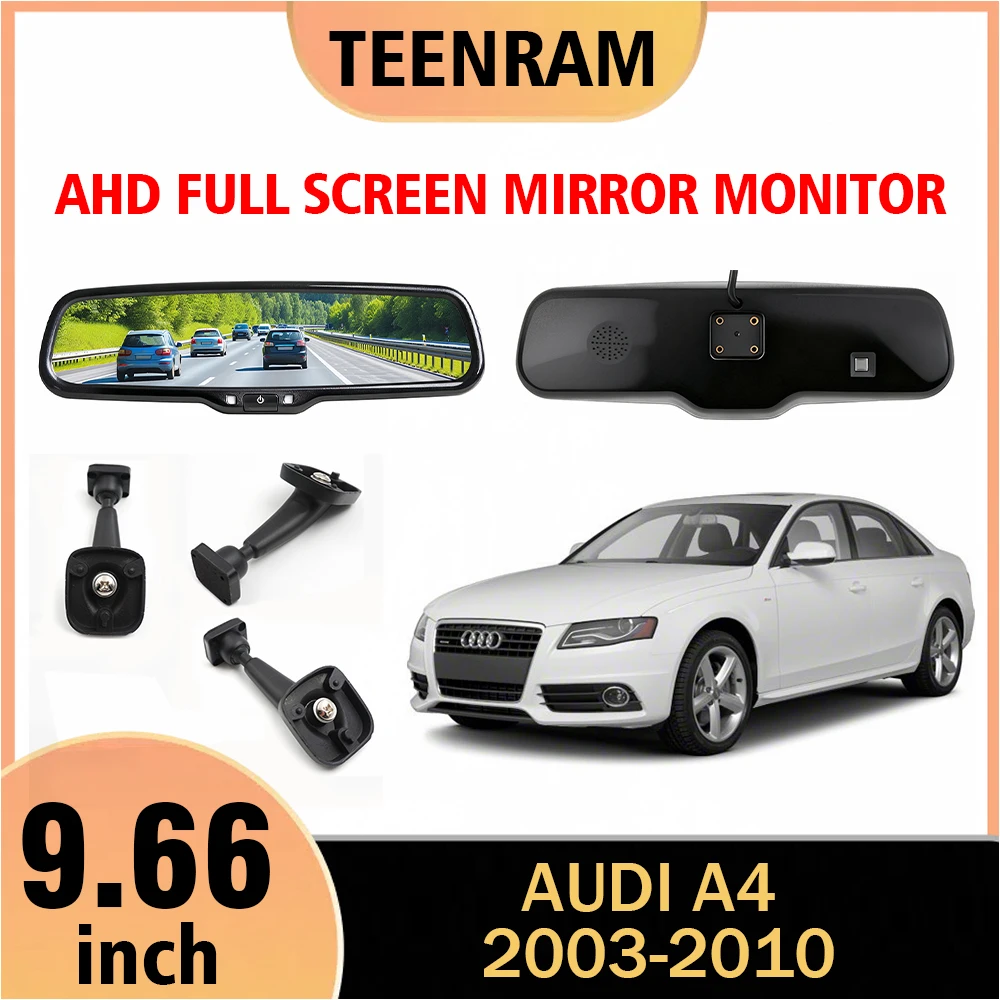 For Audi A4 2003-2010 9.66Inch Car Digital Rear View Mirror Monitor Full Screen AHD 1080P,Automatic Screen Brightness Adjustment