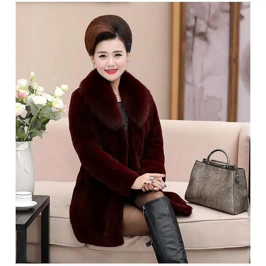 Imitation fur jacket medium and long imitation Rex rabbit hair imitation mink fox fur collar