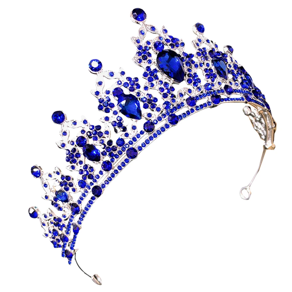 

Blue Rhinestone Crown Hair Accessories Wedding Headband Bride Bridal Headpiece Special Occasion Crystal Tiaras For Women