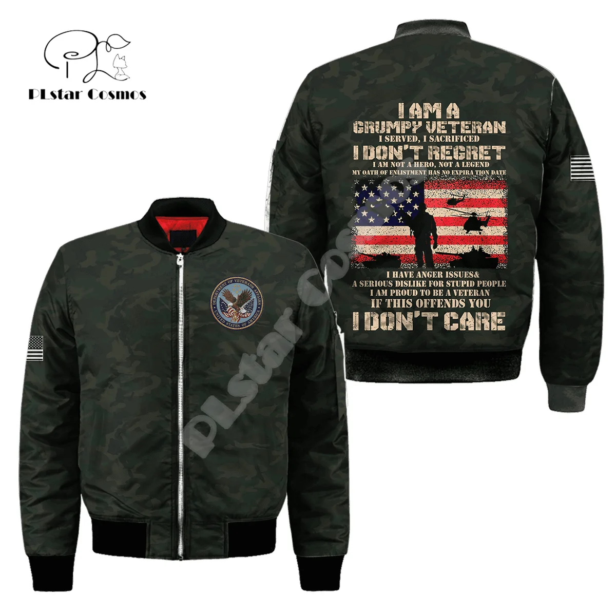 Custom Name Army Military Veteran Soldier Camo Eagle NewFashion Winter Overcoat Streetwear 3DPrint Windbreaker Bomber Jacket X3