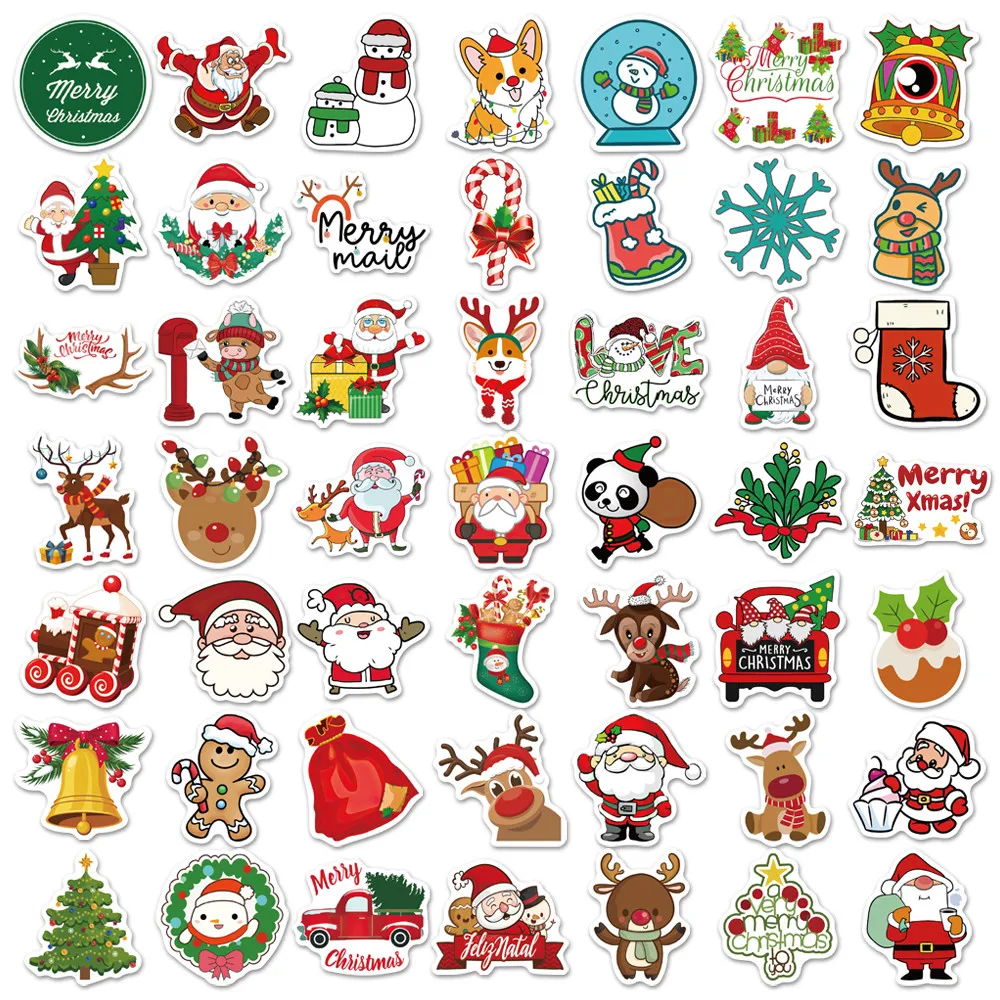 Xmas Holiday Art Stickers 50pcs Seasonal Printed Decals for Skateboard Water Cup Hand‑made Projects RecordingYourLife Store