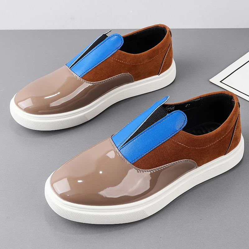 Fashionable Splicing Design Casual Shoes Branded Business Office Commuting Leather Shoes Quality Comfortable Men Driving Loafers
