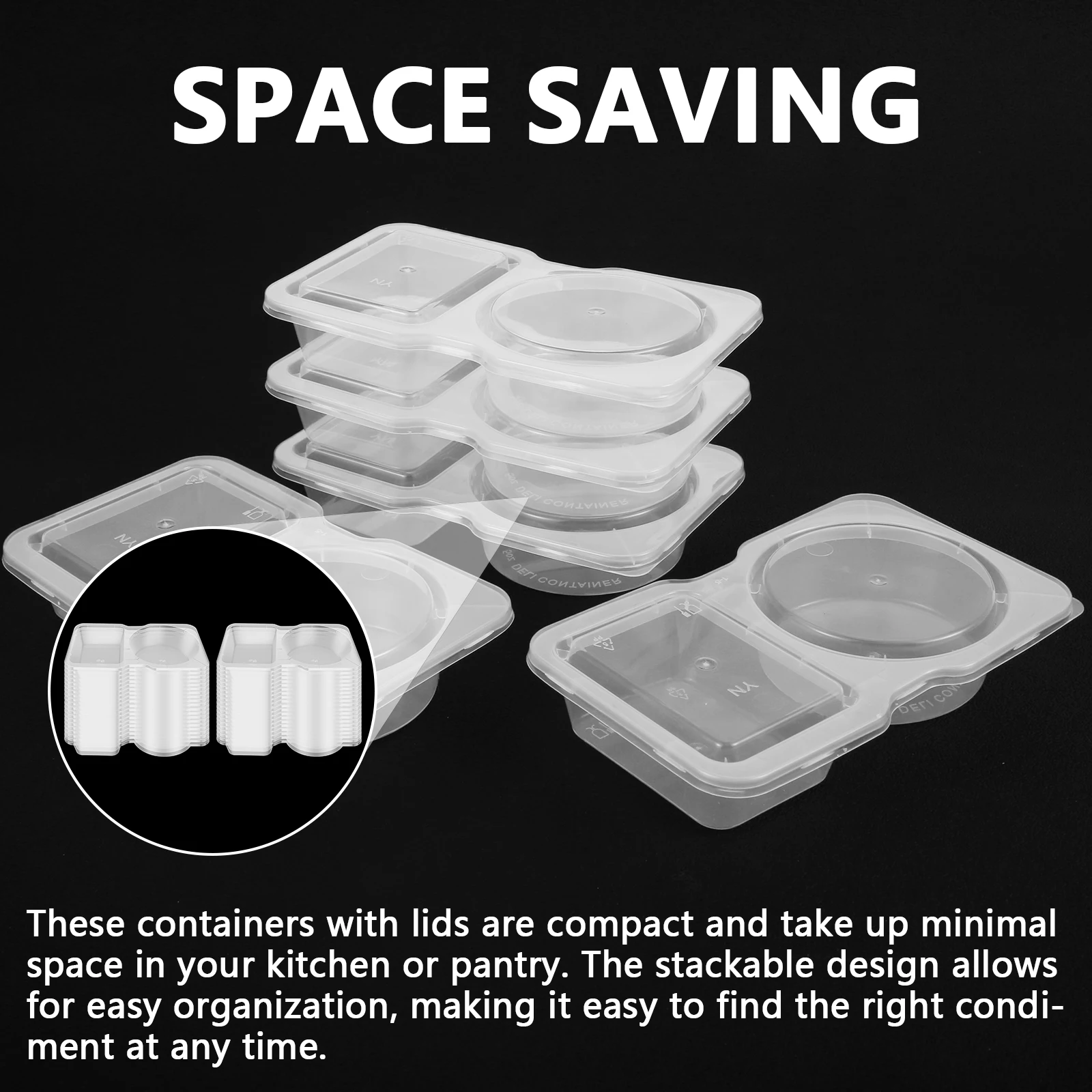 40/80PC Plastic Compartment Snack Containers Reusable Double Compartment Condiment Container Leak-Proof Double Compartment Snack