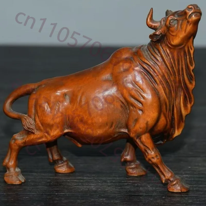 

Hand-Carved Boxwood "Soaring Bull" Figurine - 4.3"x3.1" Antique Style Wood Carving, Wealth & Prosperity Home Decor Ornament