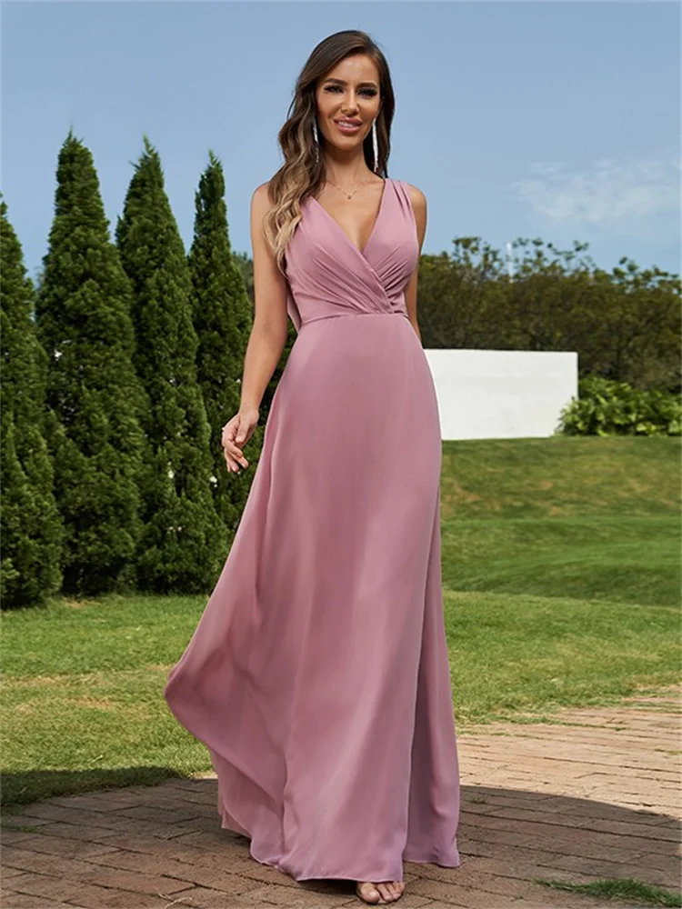 Vestido de dama de honra linha A feminino, sem mangas, até o chão, Tule, Convidada elegante do casamento, Vestidos de festa, Elegante, 2022