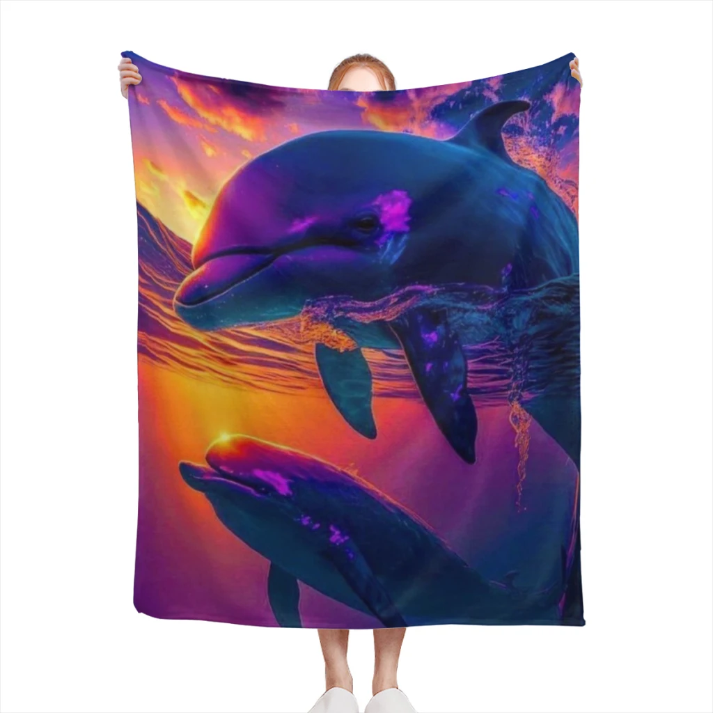 

Dolphin Blue Underwater World Marine Life Comfortable Flanne Blanket Soft comforter sets throw for Couch Warm Flannel Blankets