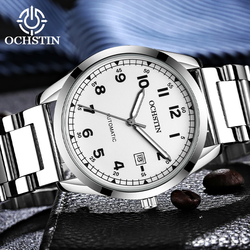 

Автоматические мужские часы OCHSTIN, механические часы в стиле пилотских военных часов с календарем и датой, ремешок из нержавеющей стали, мужские деловые наручные часы