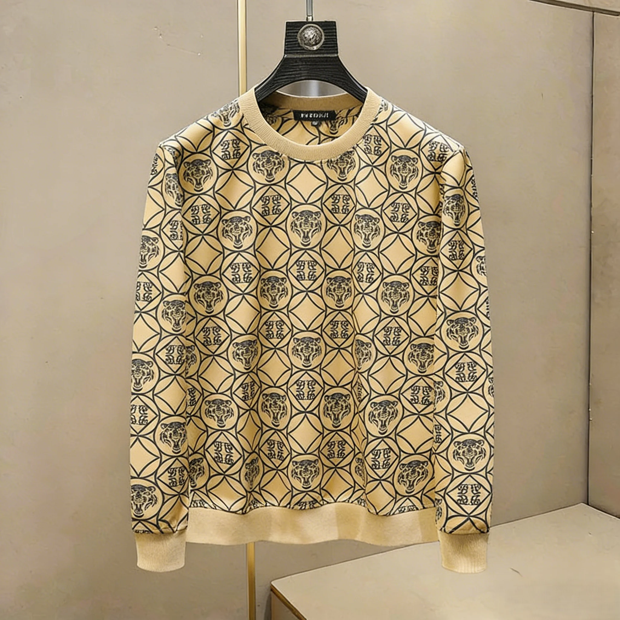 

Spring 2026 round Ne Printed Long Sve Hoodie Casual Trendy Men's High End Top Faion Urban Sle Polyester Cotton Blend