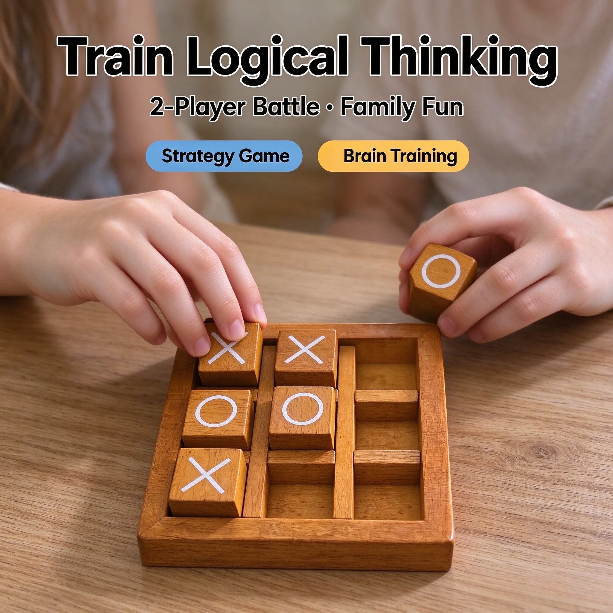 Wooden Tic Tac Toe XO  Educational Logical Toy Christmas Halloween Parent Child Interactive Two Player Family Travel Table Game