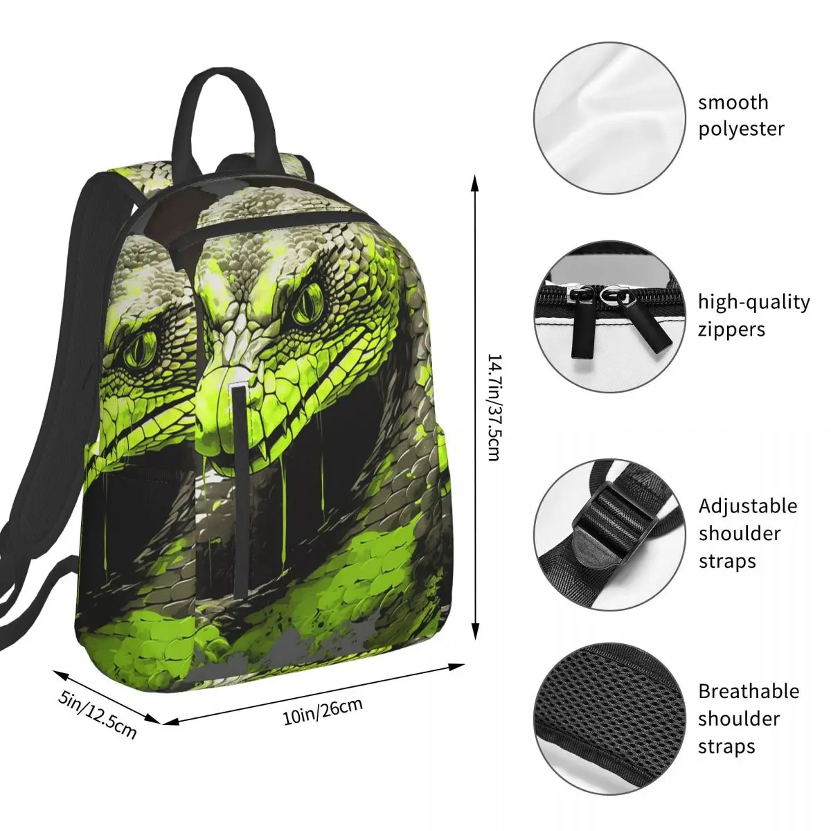 Green Aboriginal Style Snake Print Backpack Student BookBag Children School Bag Laptop Shoulder Bags Boys Girls