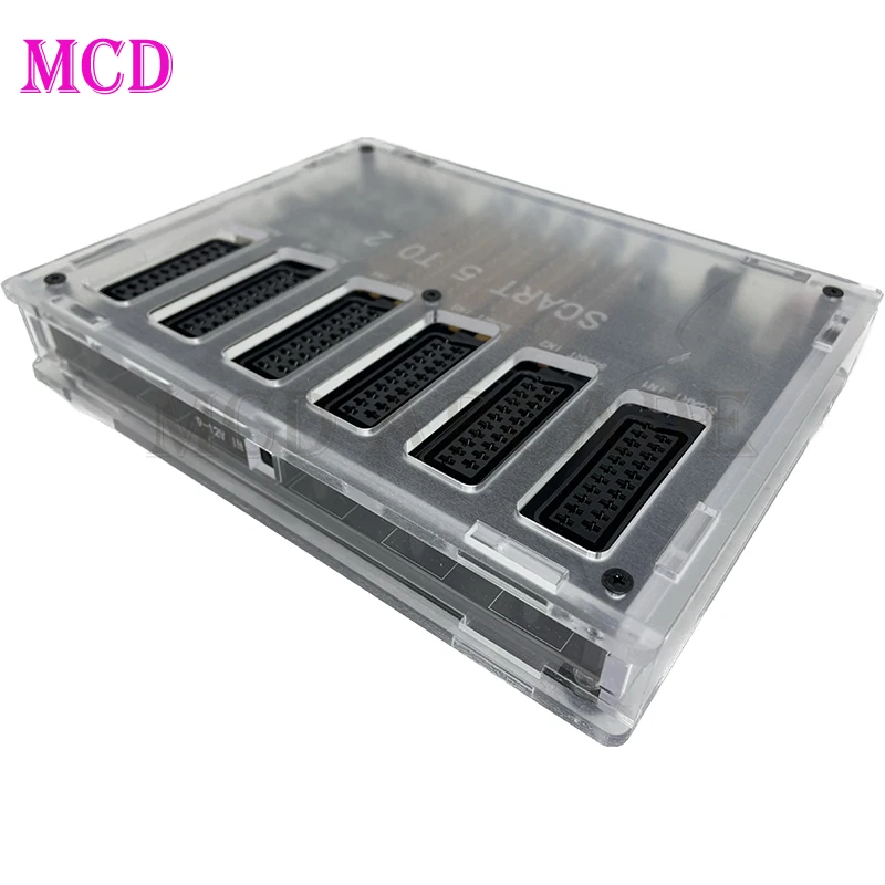 New Version Acrylic Case Mini Converter Scart Switch5 in 2(EU) Output Video RGB SVHS AV Adapter with Adjust Image Function