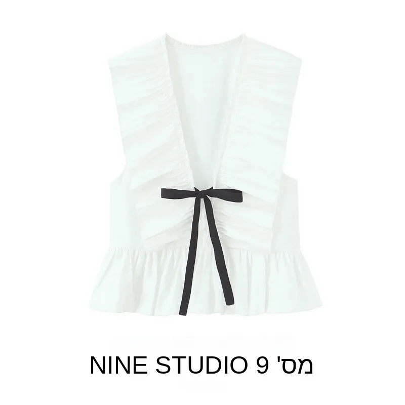 NINE ZAR Top sin mangas con cuello en V profundo y pliegues decorados con nudos para mujer 5029140 Prenda exterior sin espalda con forma de H