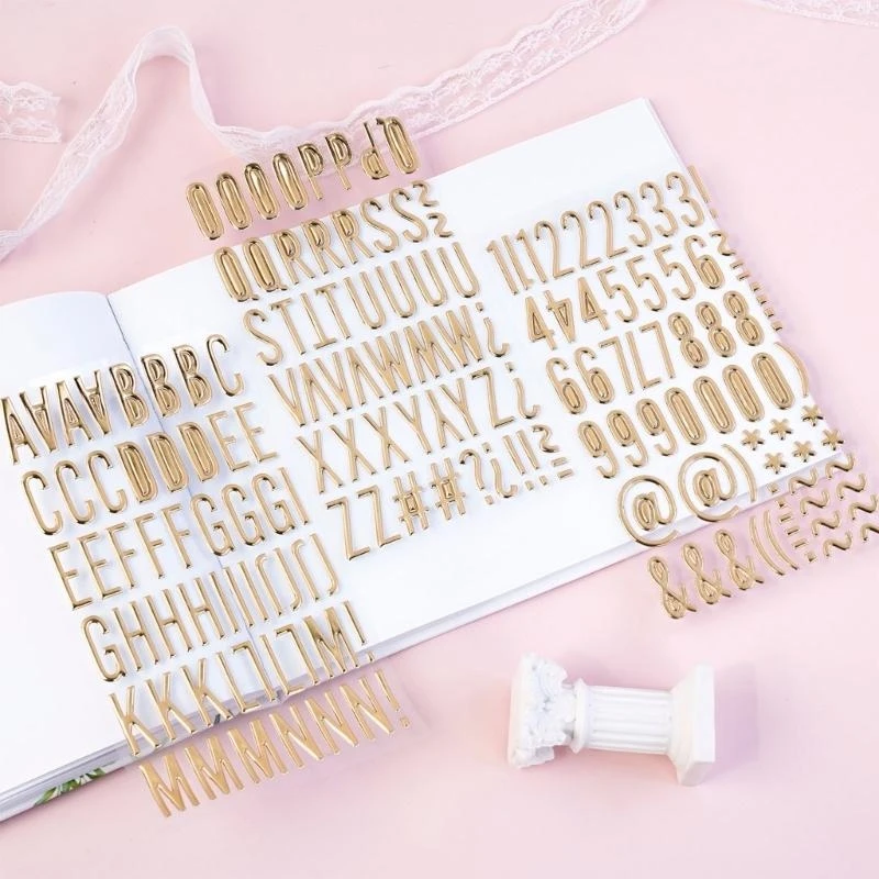 J0MB Gold Glittering Large Letter Sticker 3D Metallic Letter Number Sticker for Craft