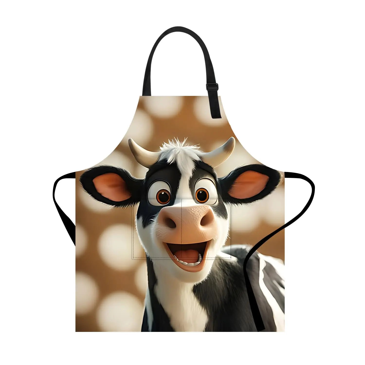 

Whimsical Cartoon Cow Print Apron Funny Adjustable Bib Apron with Cute Cow Face