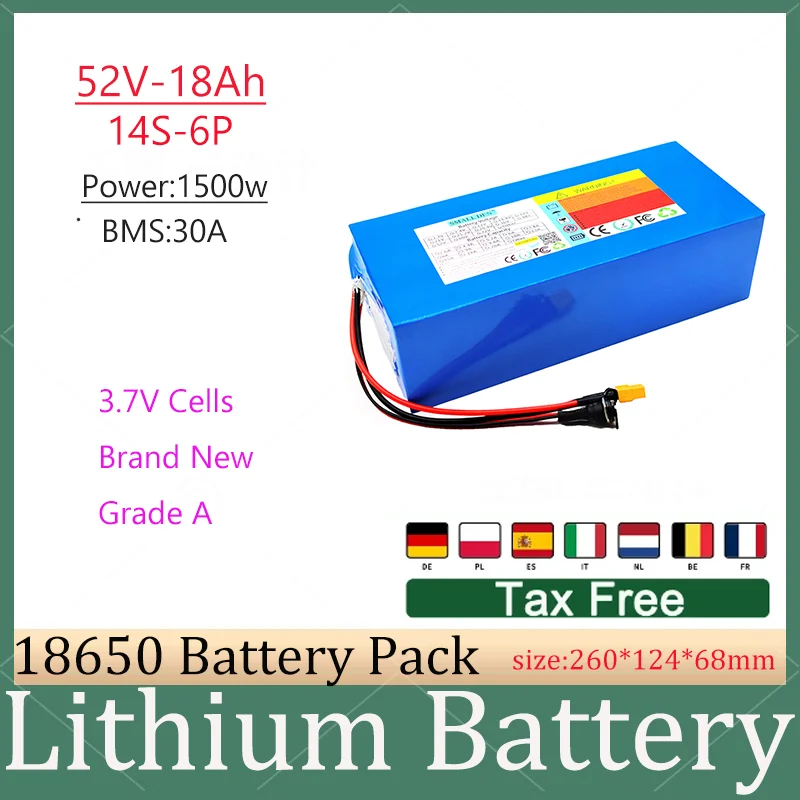 52v 18Ah 18650 lithium triangle battery BMS 14S li ion for 2000W Mountain Bike scooter Motorcycle + 3A charger