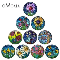 Beautiful Colorful Dots Flower Tree Art Patterns 10pcs 12mm/18mm/20mm/25mm Round glass cabochon demo flat back Making findings