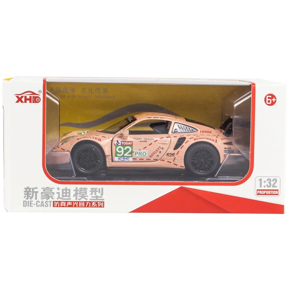 1:32 Porsche 911 RSR racing car High Simulation Diecast Metal Alloy Model car Sound Light Pull Back Collection Kids Toy Gift A40