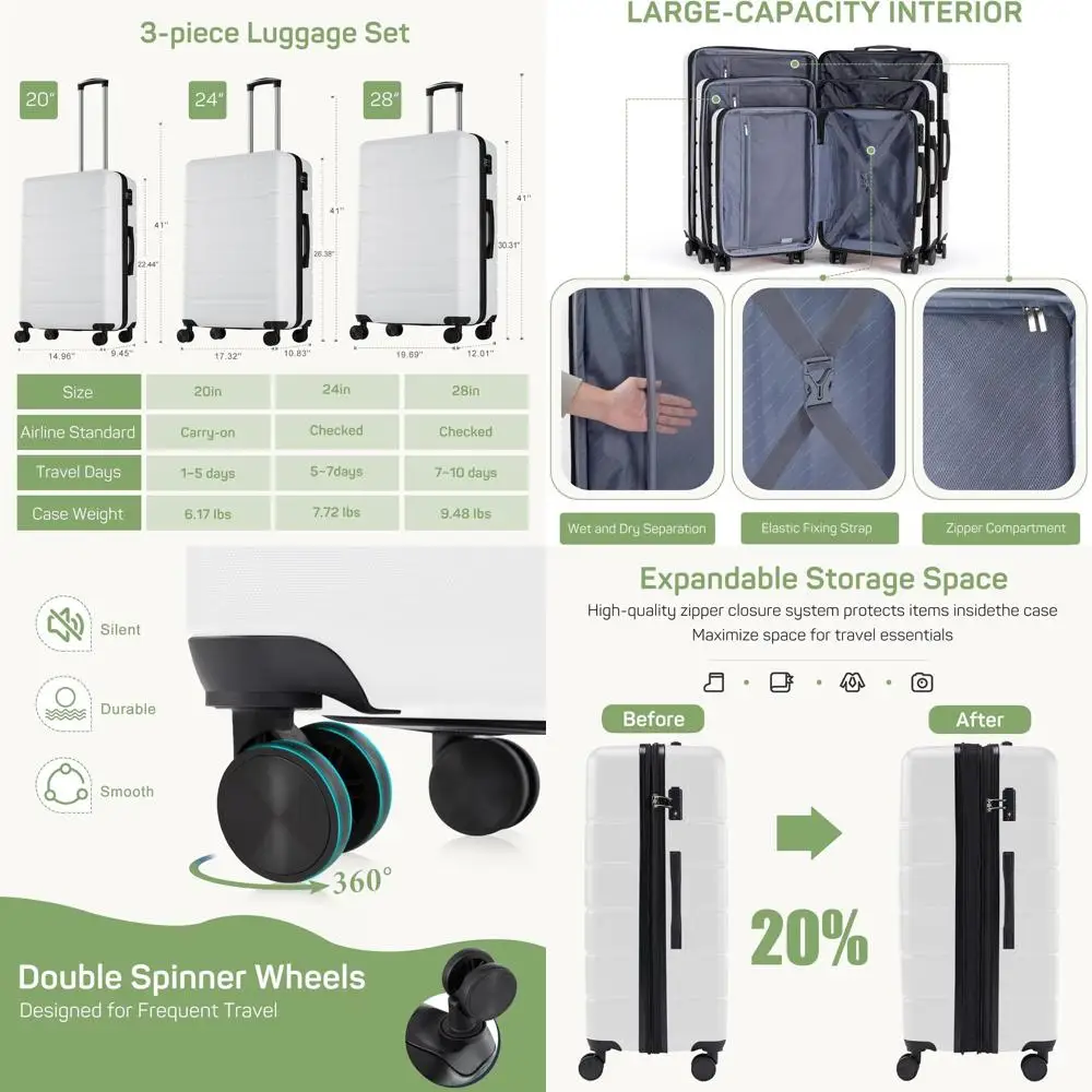 

28 Inch TSA-Approved Hard Shell Spinner Suitcase, Expandable & Lightweight, White
