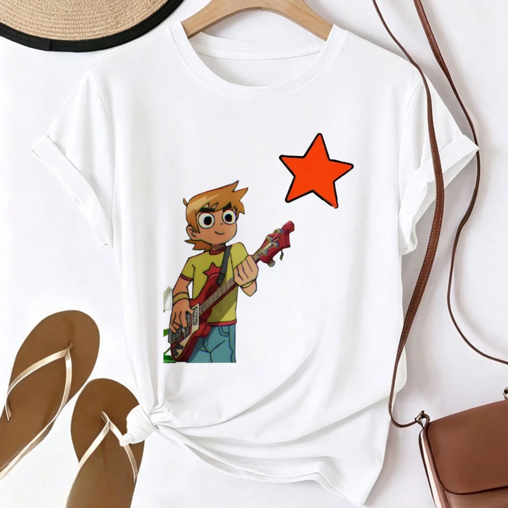 Scott Pilgrim Guitar Red Star Graphic T-shirt Men Women Anime Cartoon Character Print  Tee Rock Music Fan Retro Comic Aesthetic
