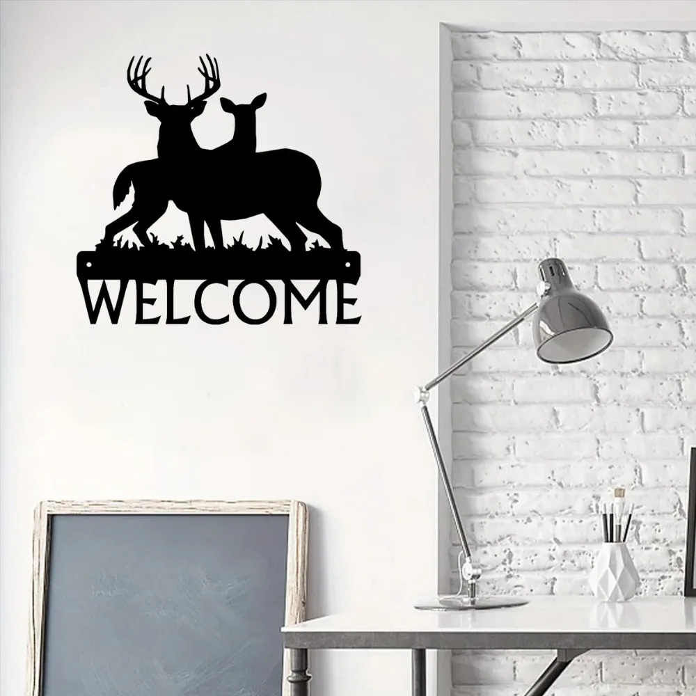 Charming Deer Buck Artwork Wall Stickers in Shape of Family – Welcome Sign Art for Wildlife Enthusiasts and Home Adornment