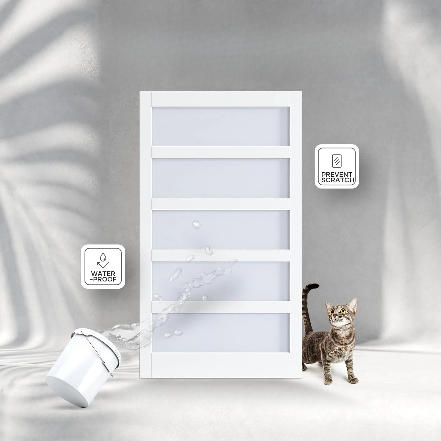 Included & Handle,Solid LVL Wood Covered with Water-Proof & Scratch-Resistant PVC Surface,DIY Assembly,5-Panel Glass,White