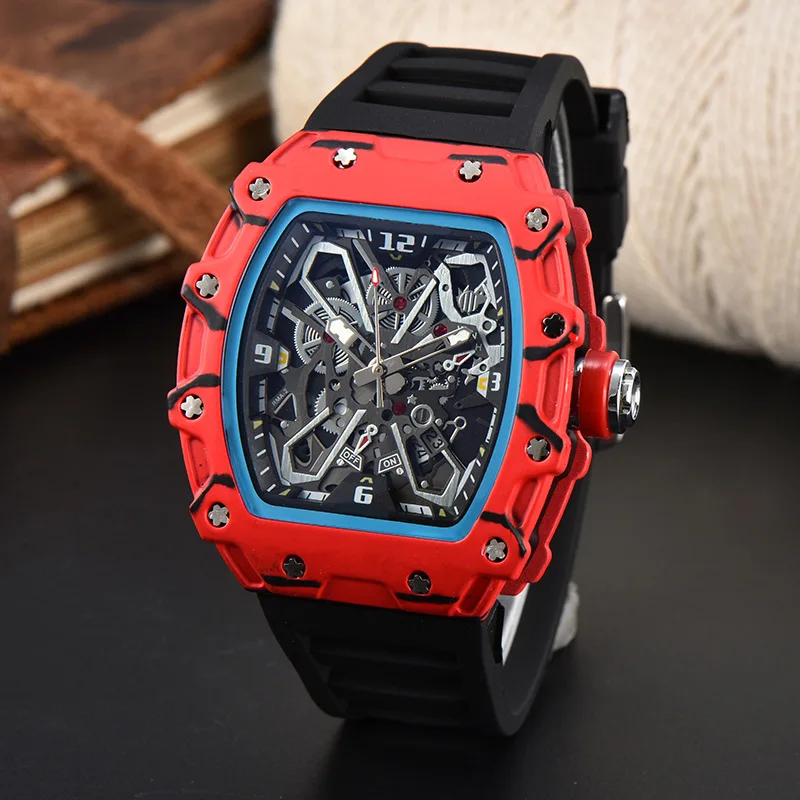 Luxury Hip Hop Big dial Sports Mens Watches Male Tonneau Clock Quartz Watches With Complete Calendar Men Watch