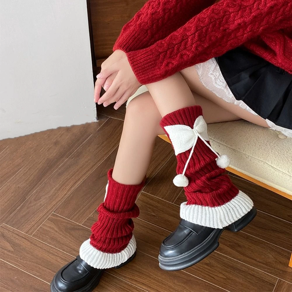 

Fashion Japanese JK Lolita Leg Socks Y2k Long Bow Knitted Leg Socks Ballet Harajuku Christmas Knee Socks Women
