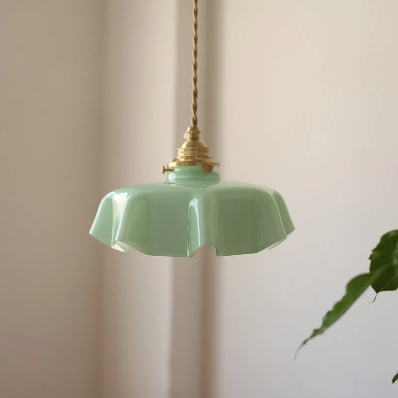 Glass pendant light homestay restaurant balcony bedside Nordic aisle bay window brass ceiling lamp (with light source)