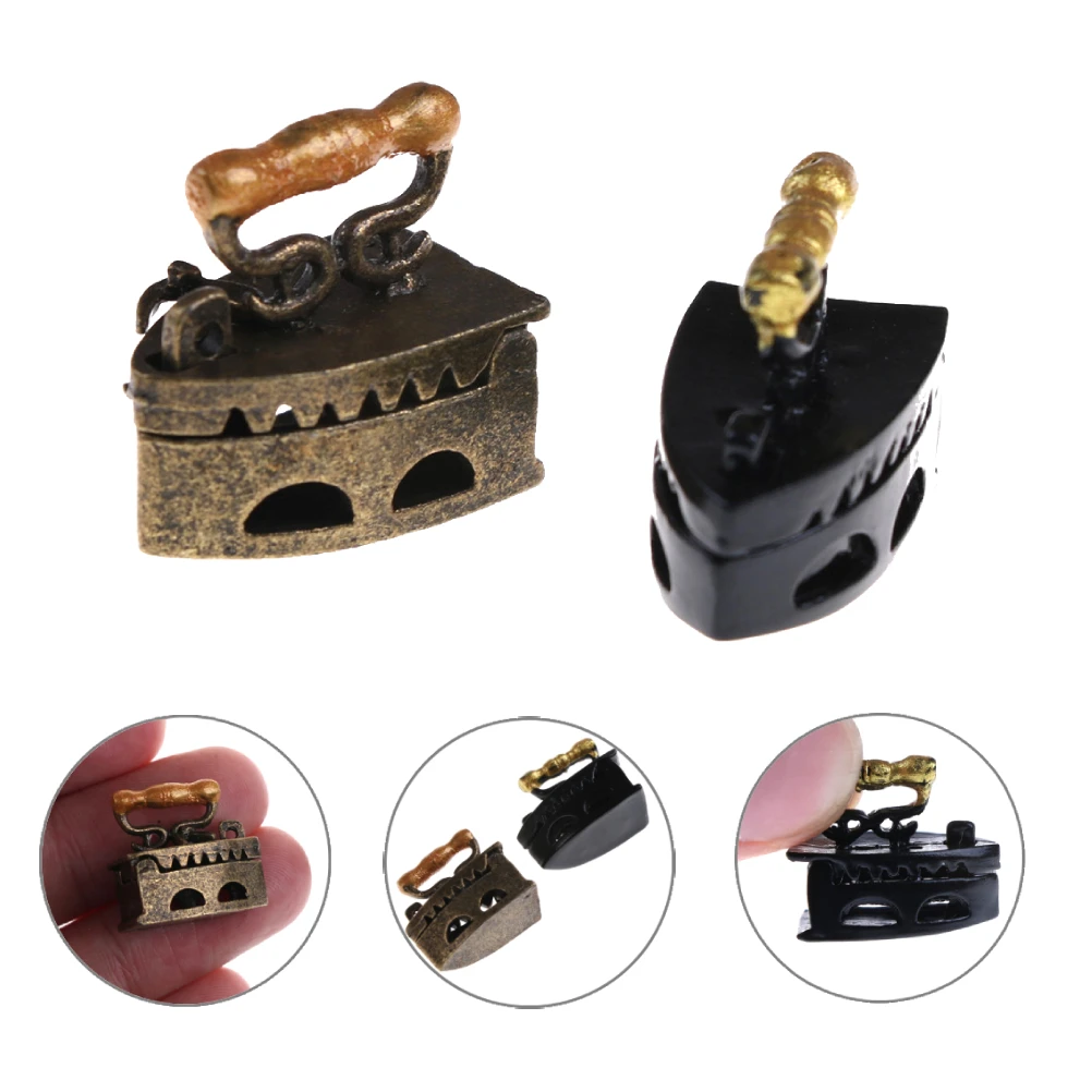 1:12 Dollhouse Vintage Mini Old Miniature Sewing Iron Clothes Model Tool Room Furniture Toys Doll House Accessories