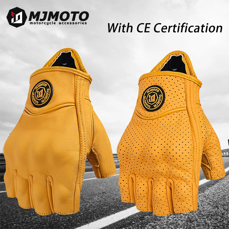 

Vintage Leather Motorcycle Half Finger Gloves for Men Touchscreen Motocross Gloves Anti-fall Motorbike Gloves Moto Biker Gloves