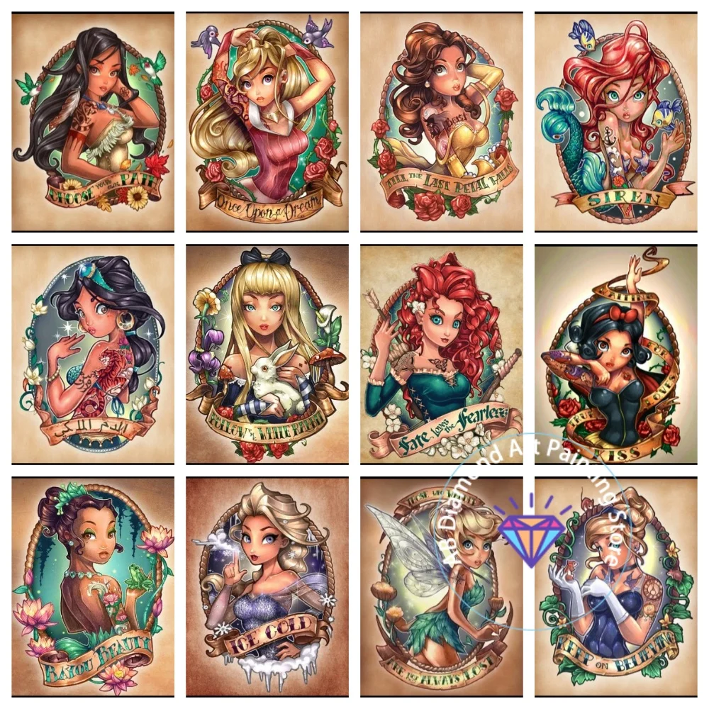 

Belle Elsa Princess Cartoon AB Diamond Painting Kit Square Round Diamond 5D DIY Mosaic Handmade Art Exquisite Gift Home Decor