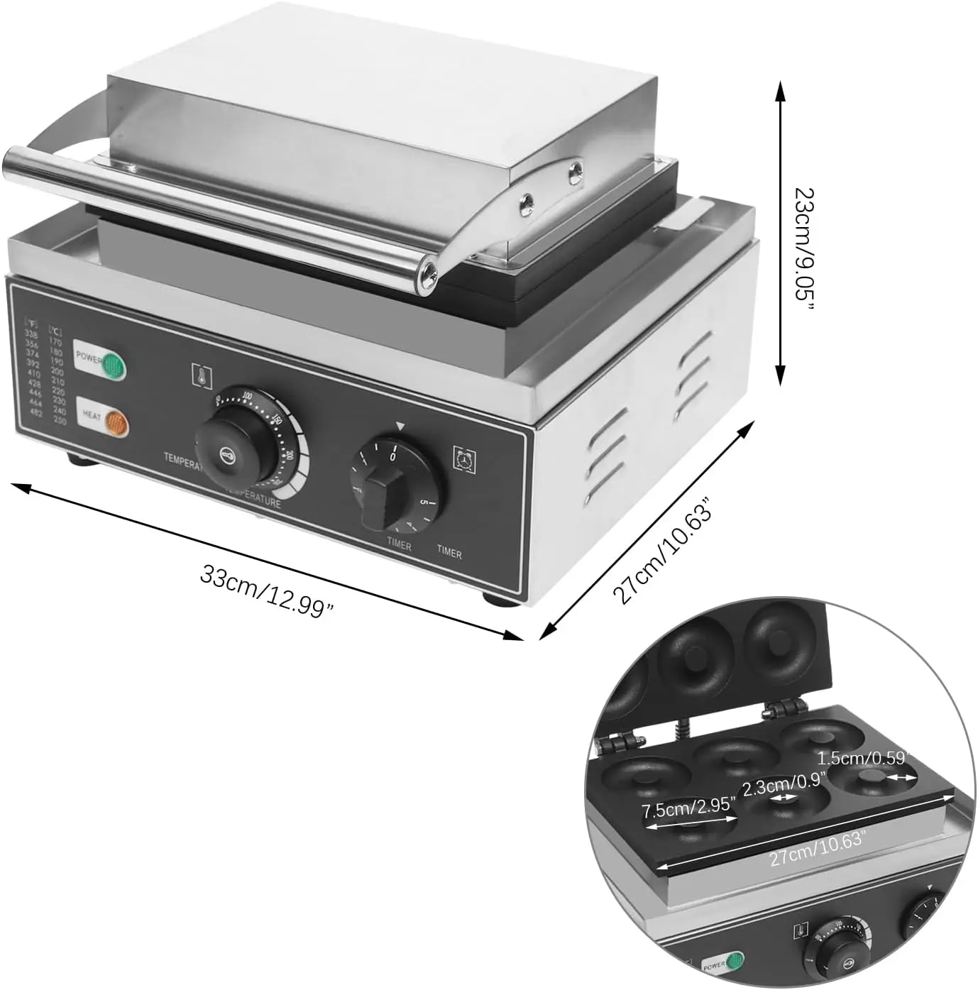 Máquina comercial para hacer rosquillas de 6 orificios, máquina eléctrica antiadherente para hacer rosquillas, calefacción 50-300 ℃   Máquina para hacer rosquillas, crepé, gofres