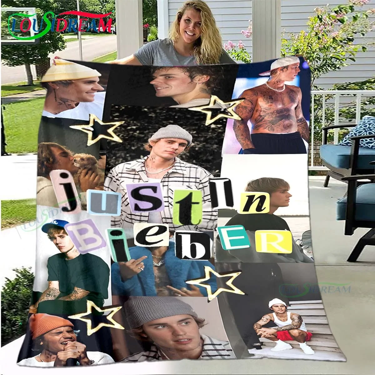 

Pop Singer J-Justin Bieber Pattern Blanket Star Art Flannel Thin Blanket Portable Home Travel Office Lunch Break Blanket