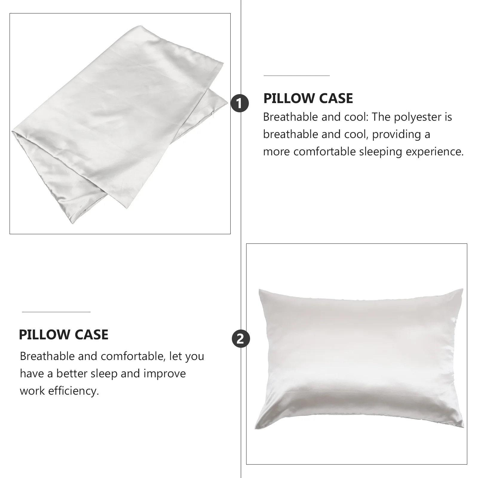 

2Pcs Ice Silk Pillow Covers Polyester Soft Breathable Cooling Pillowcases Bedroom Decorative Zipper Design Solid Color