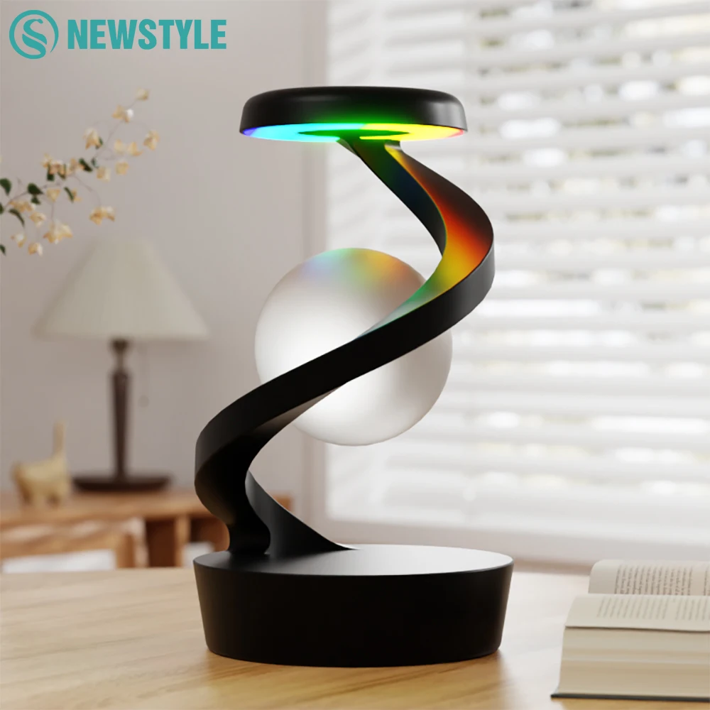 Wireless Charging Rotating Suspension Night Light Hand-waving Control RGB Atmosphere Table Lamp For Bedroom Office Decor