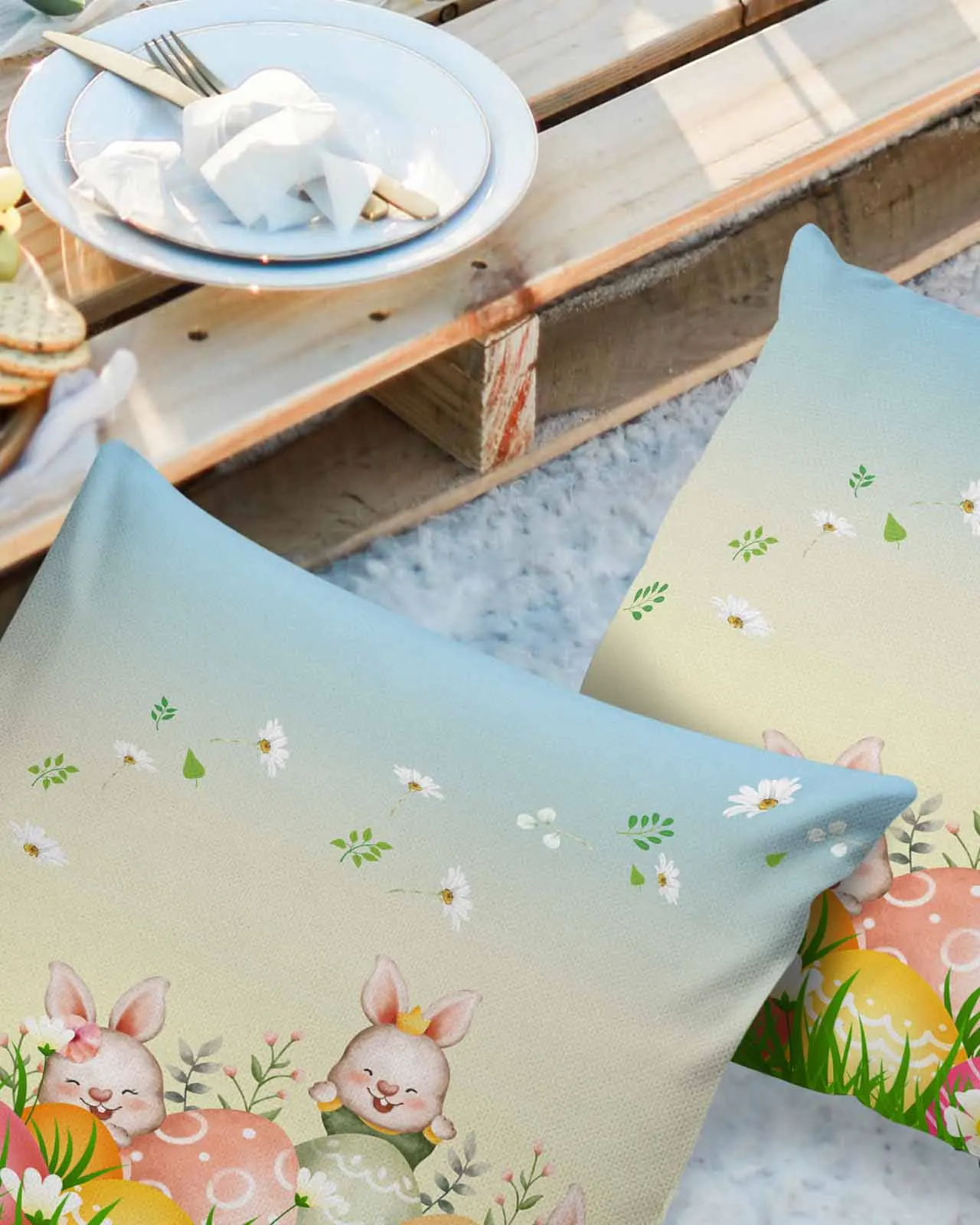 2/4PCS Flower Rabbit Egg Grass Cartoon Easter Waterproof Cushion Cover For Home Decoration 40/45/50/60/66cm Pillowcase