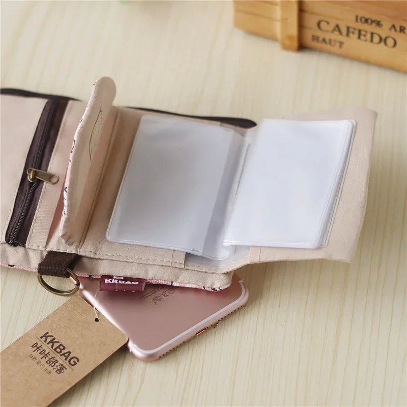 Retro Floral Solid Color Card Coin Purse Short Canvas Durable Small Aesthetic Coin Purse Card Wallet Portable Travel Wallet