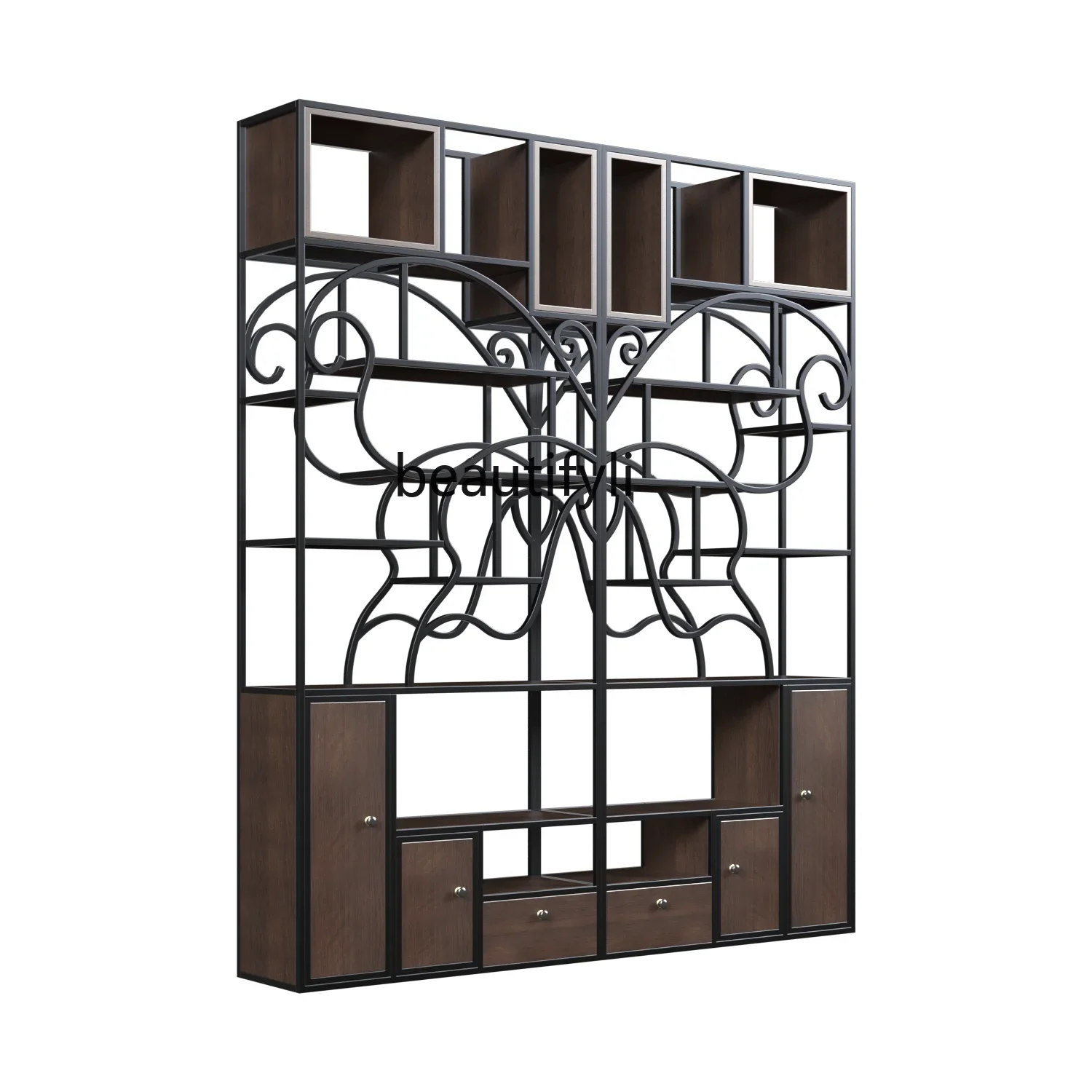

Yh Wrought iron shelves floor-to-ceiling, industrial wind living room creative partition office ins bookcase
