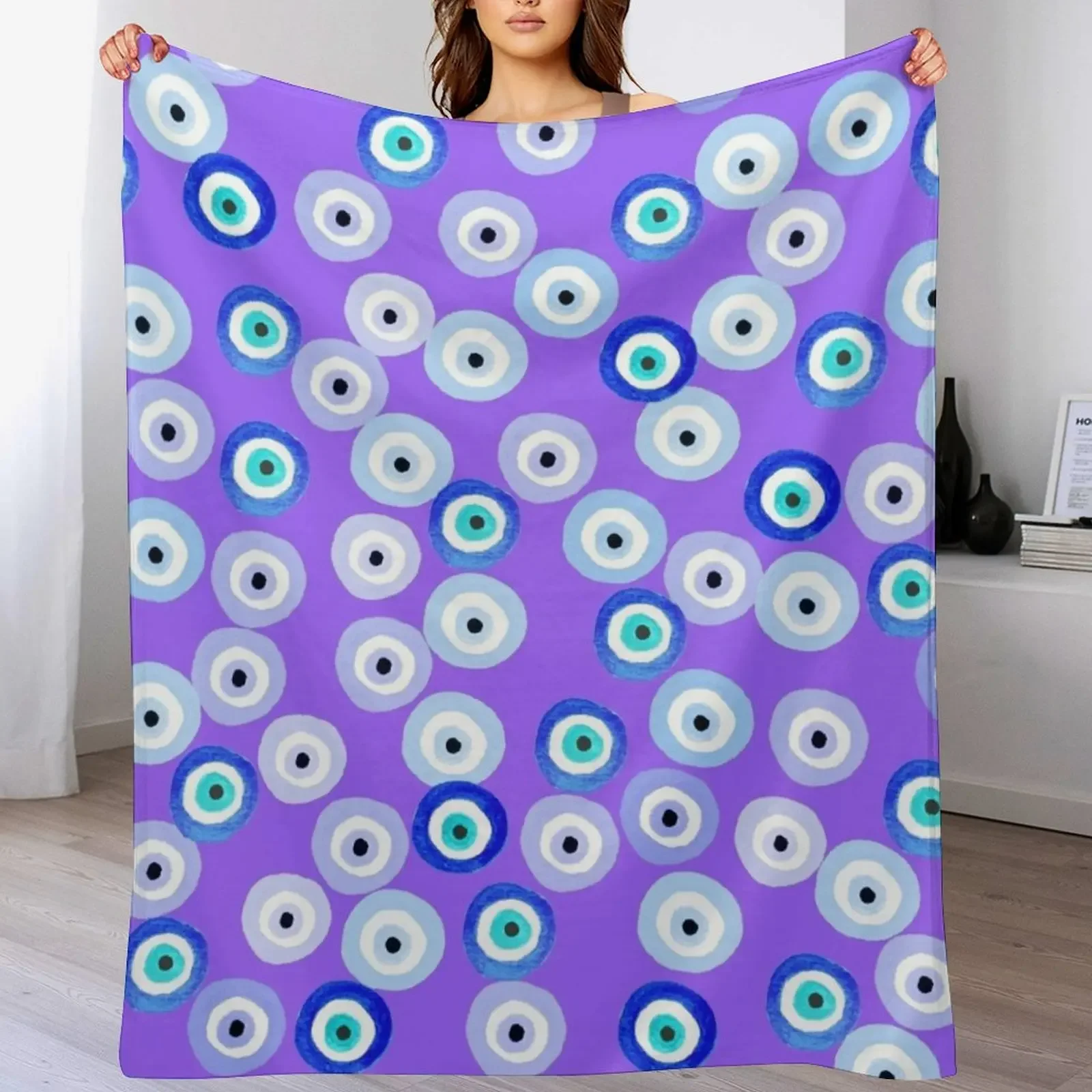 Evil Eye Pattern Lavender Blue Throw Blanket Sofa Quilt manga Bed Giant Sofa Blankets