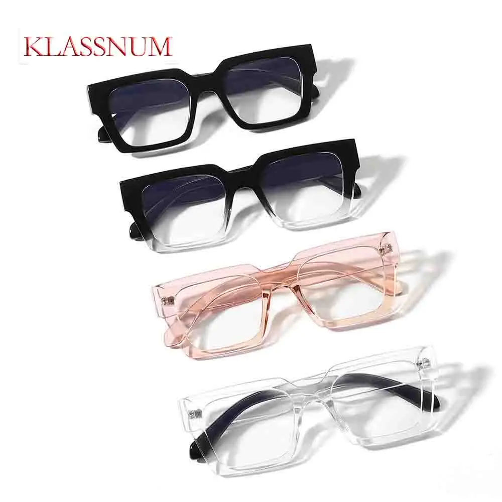 

KLASSNUM Retro Square Frame Anti-blue Light Blocking Glasses Transparent Computer Glasses Home Flat mirror Both Men