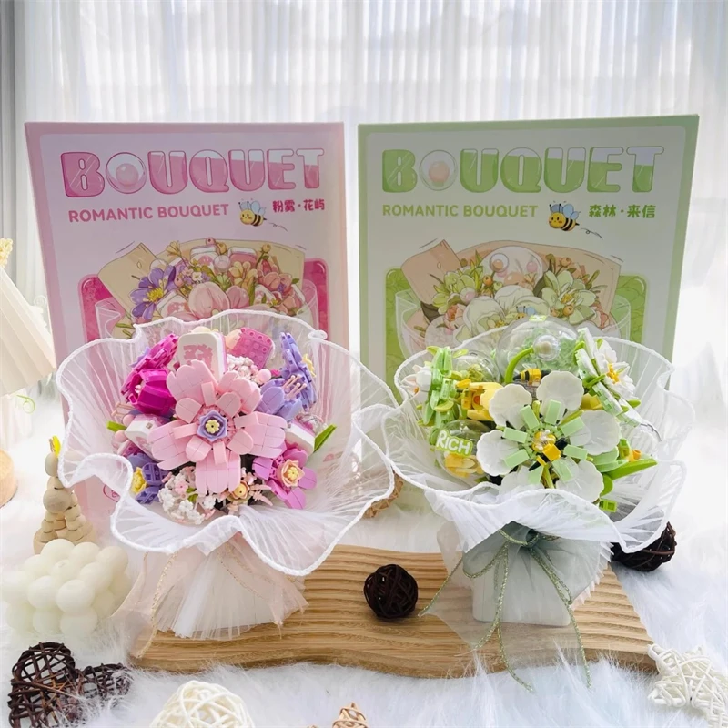 

Wedding bouquet, building blocks, children's assembly toys, kawaii girlfriend birthday gift, desktop eternal bouquet decoration