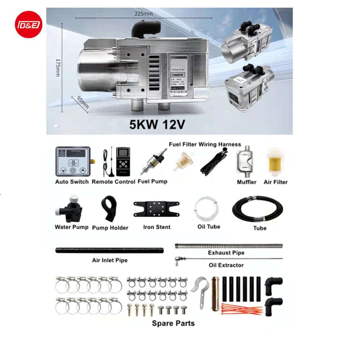 Precalentador de refrigerante del motor 5kw 12v/24v Calentador de agua diésel Calentador de estacionamiento líquido refrigerante