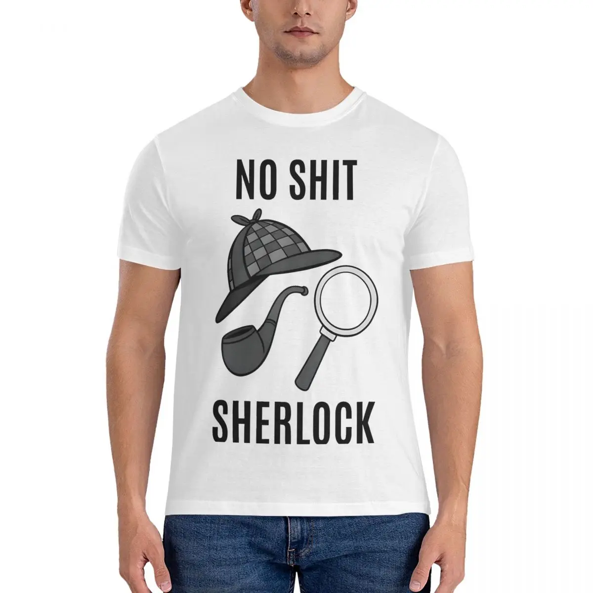 No Shit T Shirts Men's Pure Cotton Vintage T-Shirt Crew Neck S-Sherlock Holmes Tee Shirt Short Sleeve Clothing Gift Idea