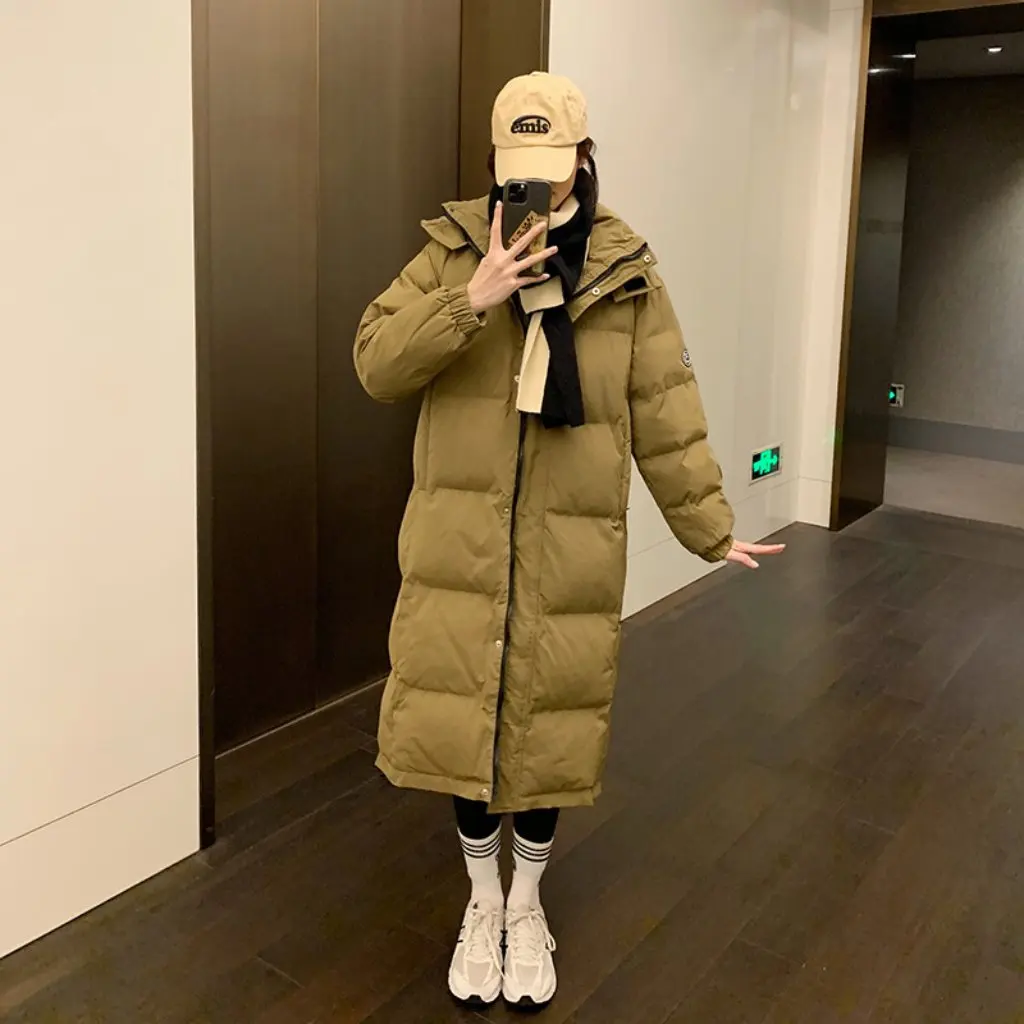 

Женская длинная пуховая куртка на хлопковой подкладке, утепленное зимнее пальто выше колена в корейском стиле, модная одежда для хлеба