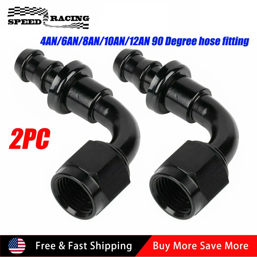 

ACCS028 AN4 AN6 AN8 AN10 AN12 Aluminum 90 Degree Push Lock Fuel Hose End 2pcs Fittings Adaptor Kit Black