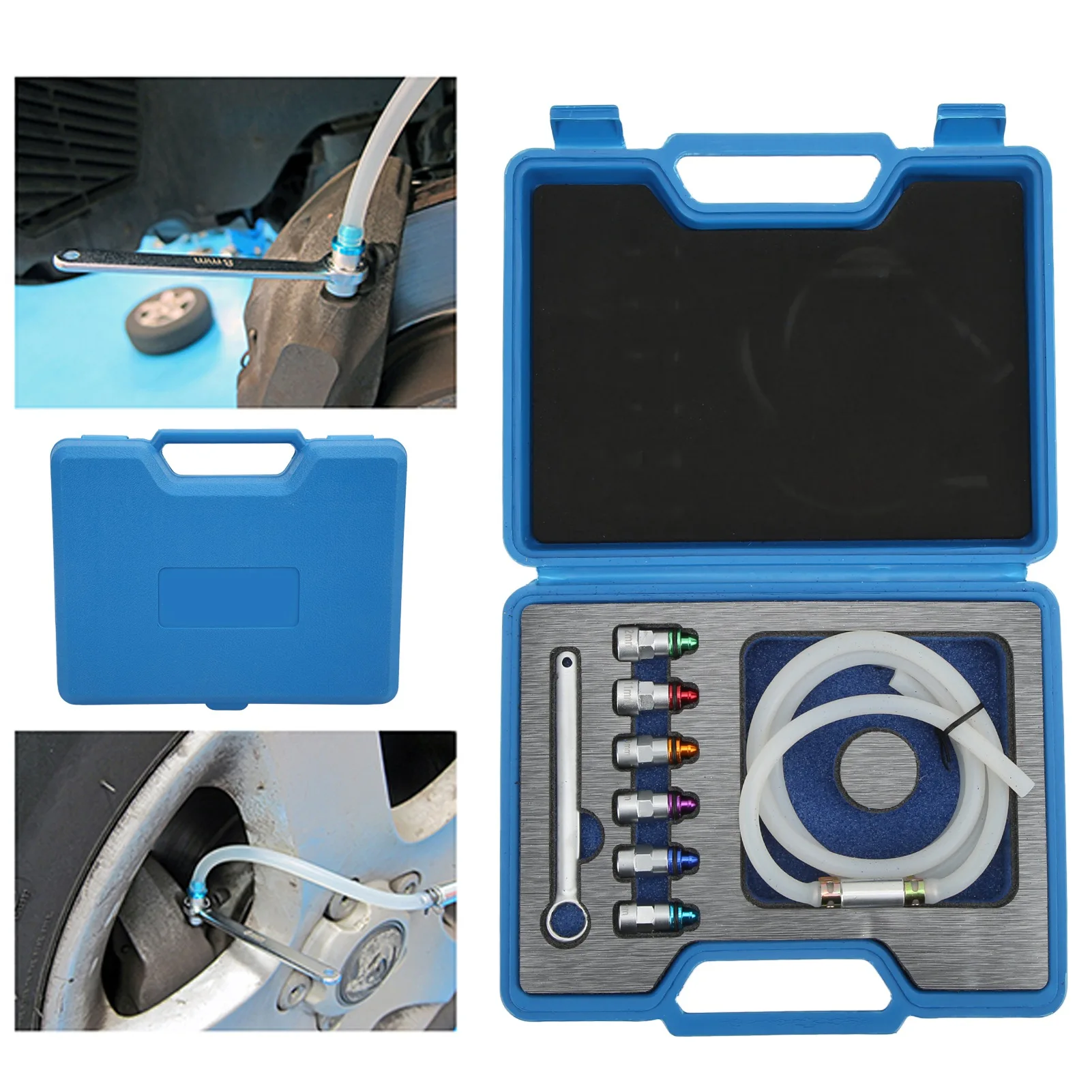 

Комплект ключей для прокачки тормозов, металлическая резина, 7-12 мм, 6 адаптеров, 1 сливной шланг, универсальный для автомобиля, внедорожника, легкового грузовика, мотоцикла