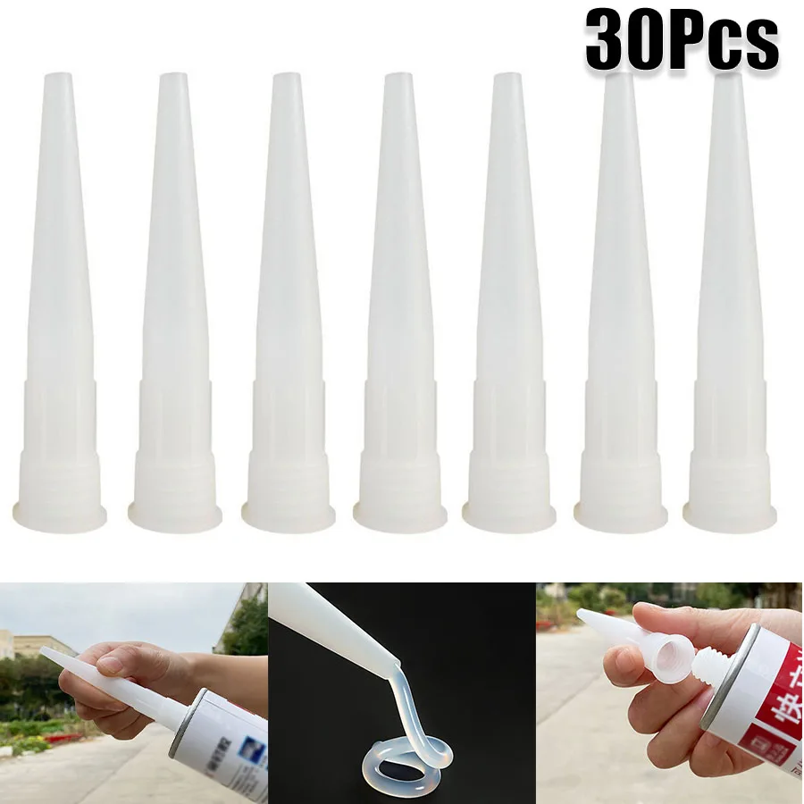 30pcs Glass Nozzles Plastic Glass Glue Caulking Gun Nozzles Sealant Silicone Caulking Tips Mouth Caps Home Construction Tools