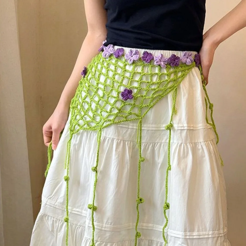 النمط الرعوي محبوك زهرة الخصر سلسلة هيرباند أنيقة زهرة الثلاثي الحجاب خمر قلادة طويلة