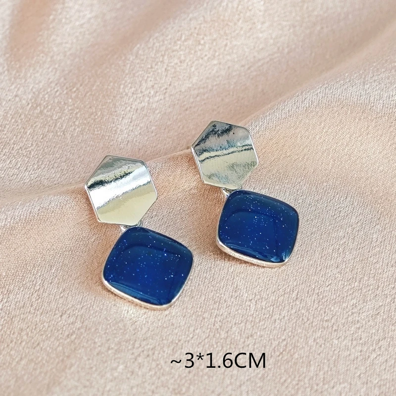 New Fantasy Blue Square Earrings for Women Oil Star Style Geometric Pendant Earring Temperament Exquisite Versatile Jewelry Gift