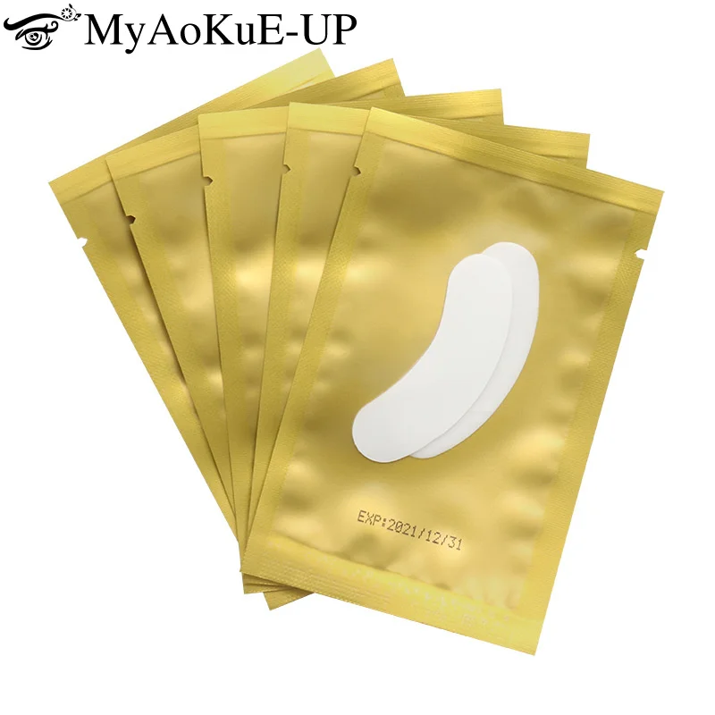 50 Pairs Disposable Hydrogel Eye Pad Mini Gold Color Eyelash Patch False Lash Lifting Paper Stickers Eyelashes Extension Tool